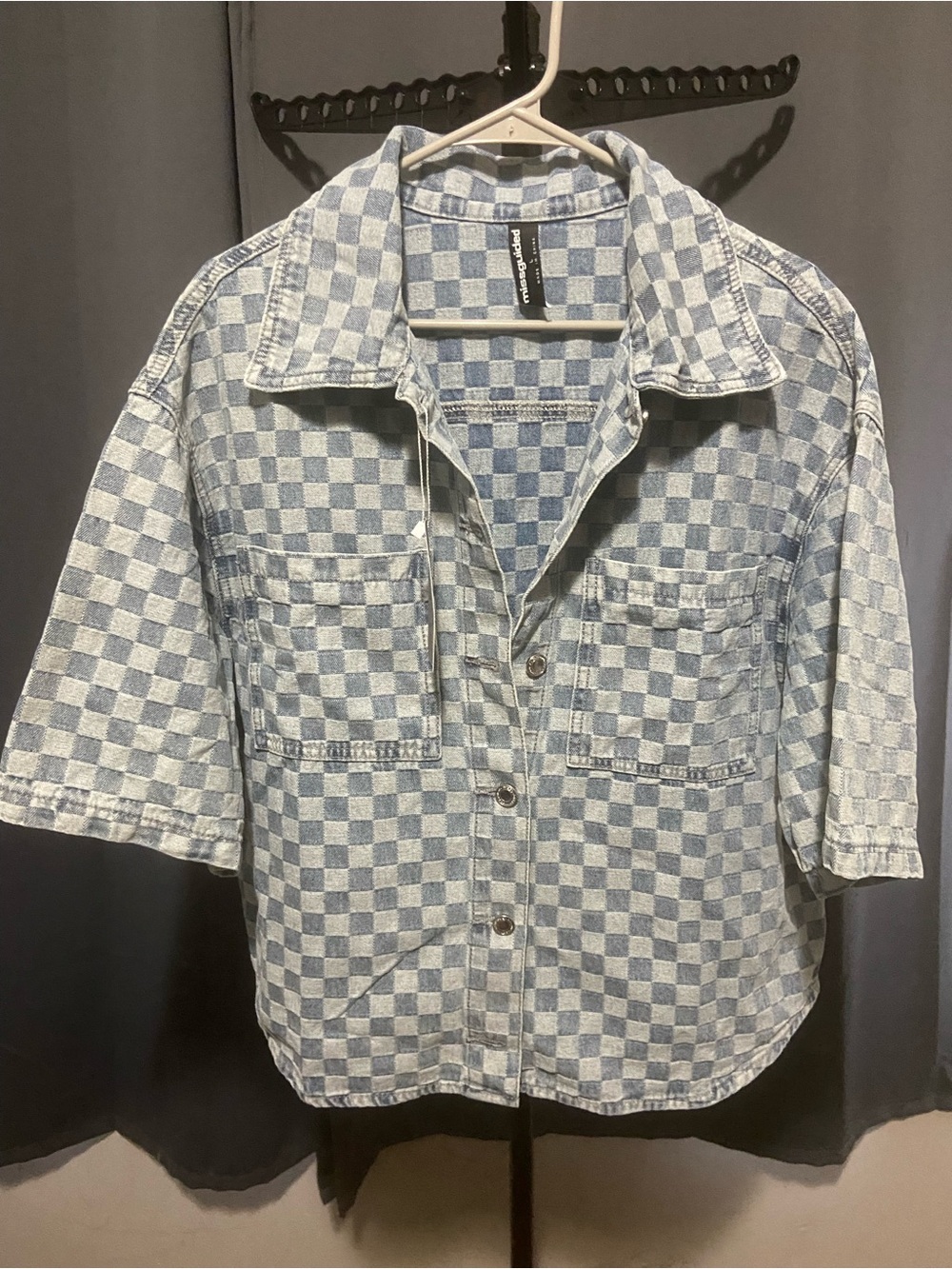 Checked Light Blue Denim Shirt Jacket & Shorts - MISGUIDED